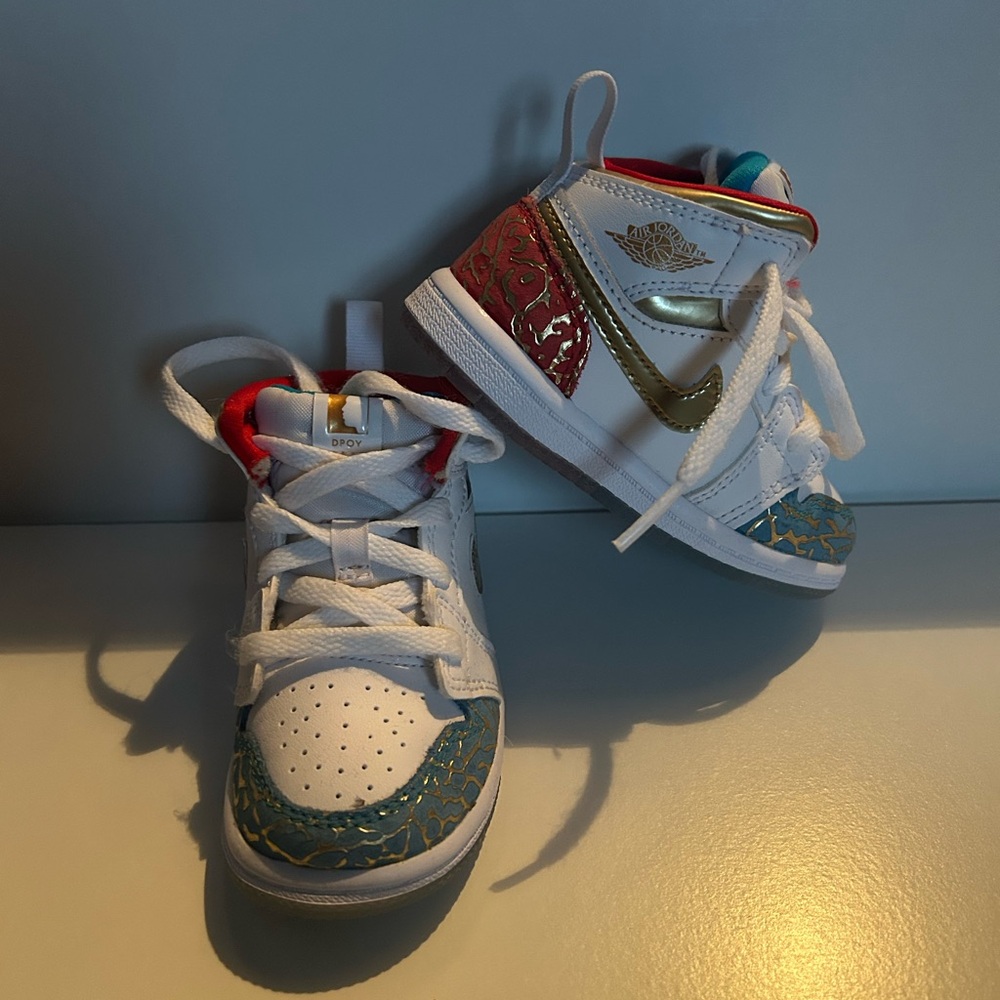 Kids White and Gold Sneakers